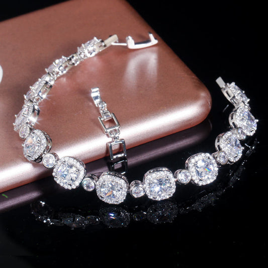 Round clear zircon stone rhodium plated bracelets for girls