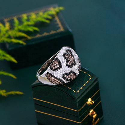 Silver plated Leopard Snake Skin Design white & black cubic zircon diamonds ring for girls