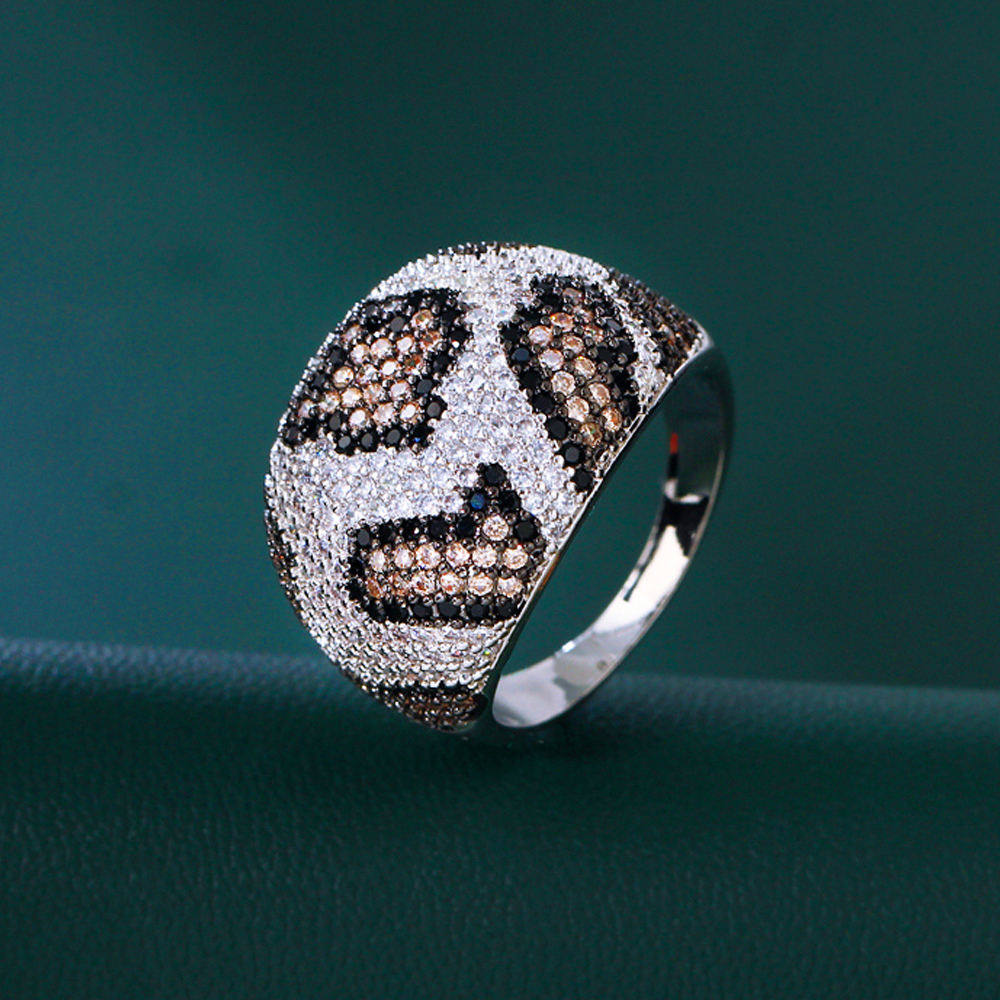 Silver plated Leopard Snake Skin Design white & black cubic zircon diamonds ring for girls