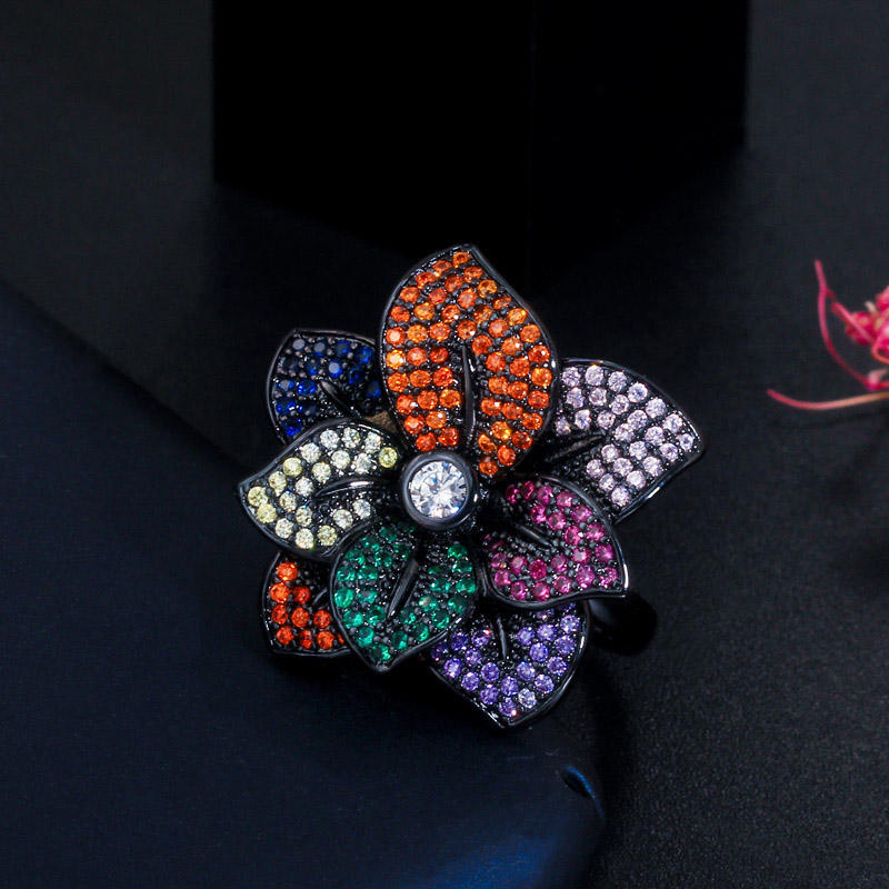 Flower style multi colour big size ring for women