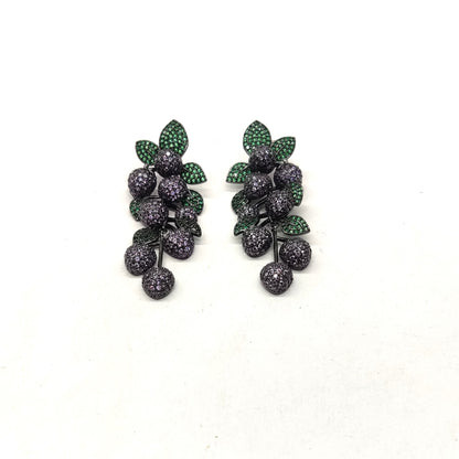 micro pave cubic zirconia purple green grape cluster dangling drop earring