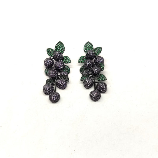 micro pave cubic zirconia purple green grape cluster dangling drop earring