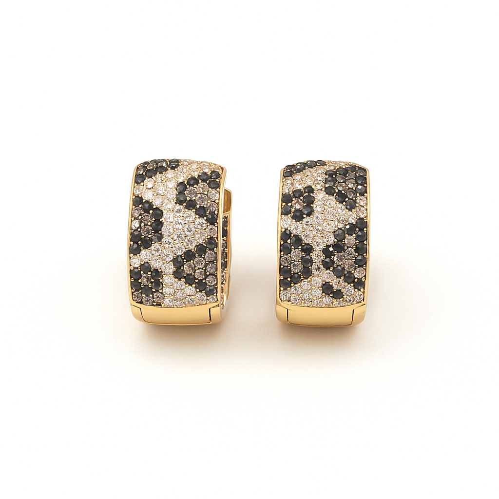 Gold plated Double Sided Square Cubic Zircon Leopard Hoop Earrings for Women