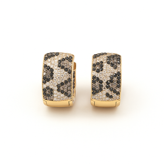 Gold plated Double Sided Square Cubic Zircon Leopard Hoop Earrings for Women