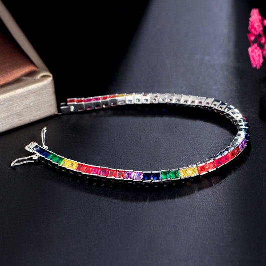 Rainbow colour silver plated tennis chain bracelets for girls