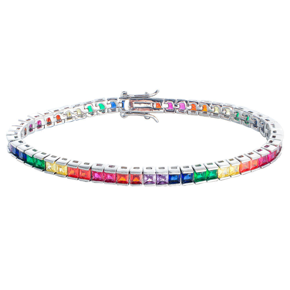 Rainbow colour silver plated tennis chain bracelets for girls