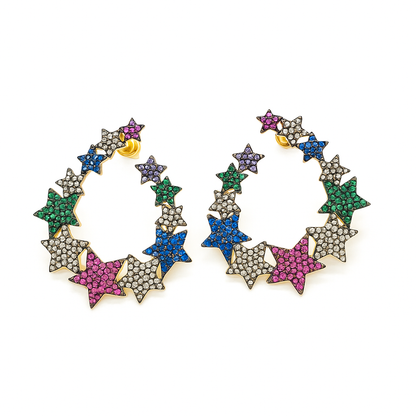 Gold plated round star shape rainbow cubic zirconia dangle earring for girls