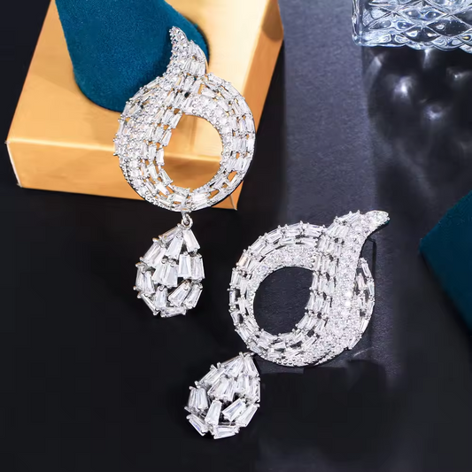 African Cubic Zirconia Pave Big Long Drop Dangle Earring