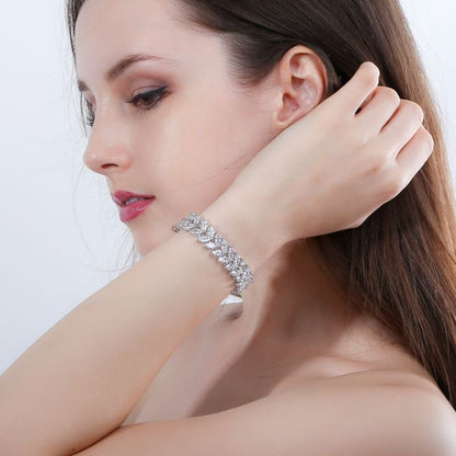 Trendy classic leaf clear cut cubic zircon bracelets for girls