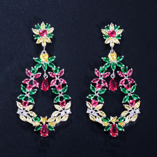 Chunky style multi Colored cluster flower shape ear spike earring for women