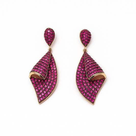 Gold plated micro pave red cubic zirconia dangle drop earring for women