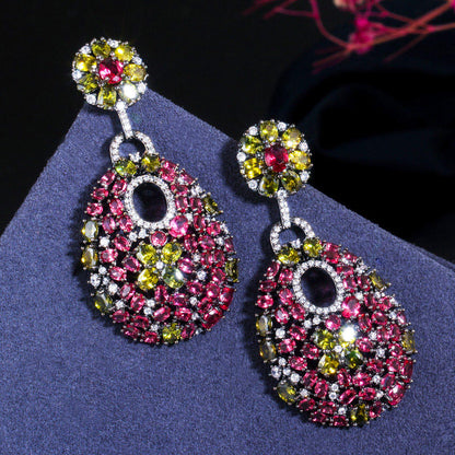 Hot Charming Design Cubic Zirconia Rose Red Long Drop Earrings for Women