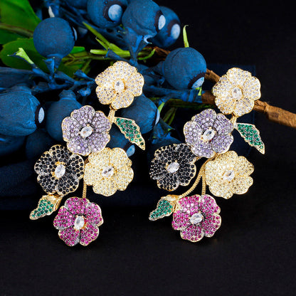 Micro pave cubic zirconia multi colour flower style stud earring for girls