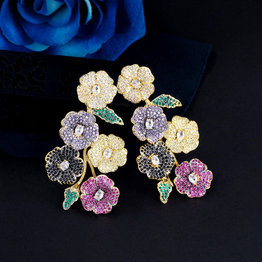 Micro pave cubic zirconia multi colour flower style stud earring for girls