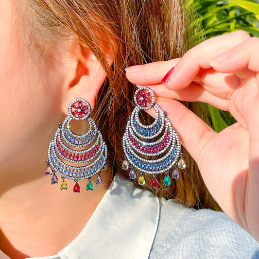 Round Circle Dangle Big Giant Hollow Chunky Mix Color Multi-layered Drop earring for girls