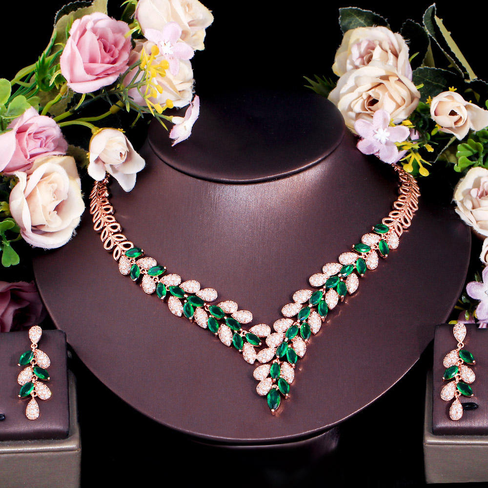 Cute Rhinestone Clusters Rose gold plated crystal rhinestone leaf cluster necklace with pair of ...