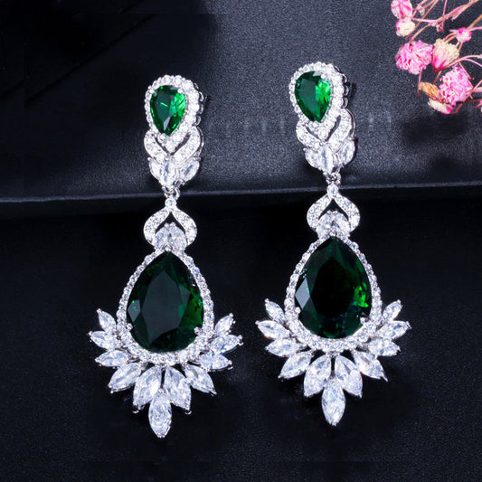 Elegant American diamonds new style green stone dangle earring for women