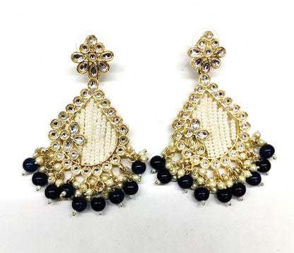 Traditional Kundan Design With Blue Pearl Earrings