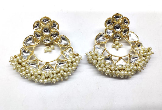 Traditional Chand Bali Kundan Hoop Earrings With Pearls