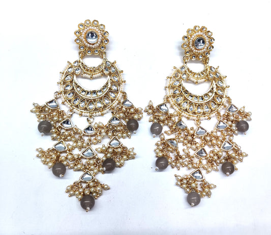 Latest Design Jhumka Kundan Earrings With Grey Pearls