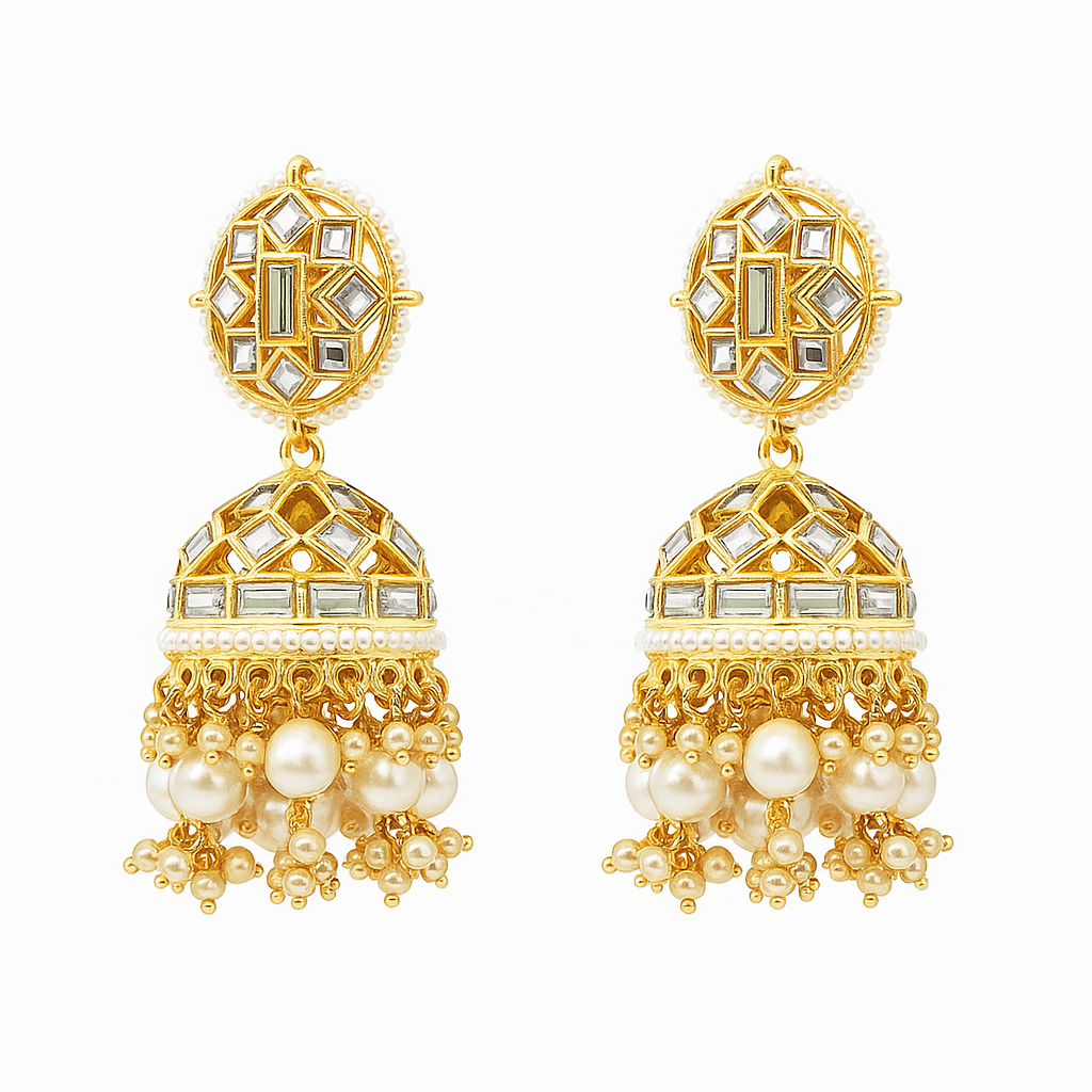 Gold and white jumki earring