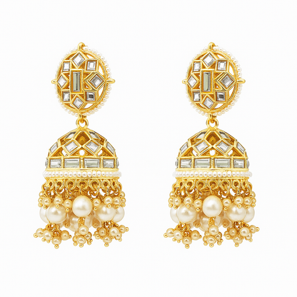 Gold and white jumki earring
