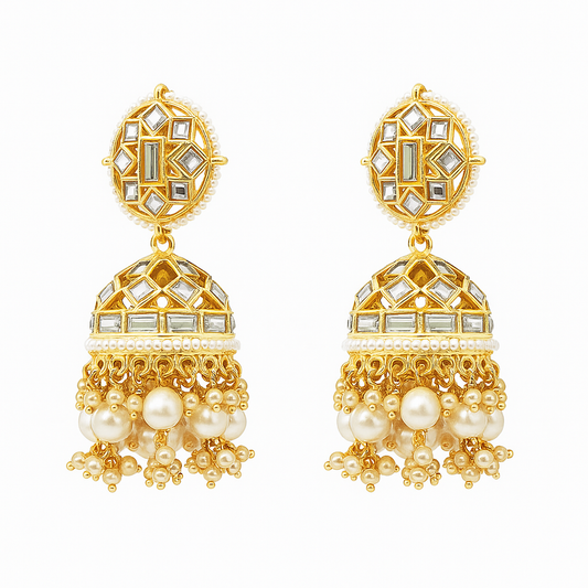 Gold and white jumki earring
