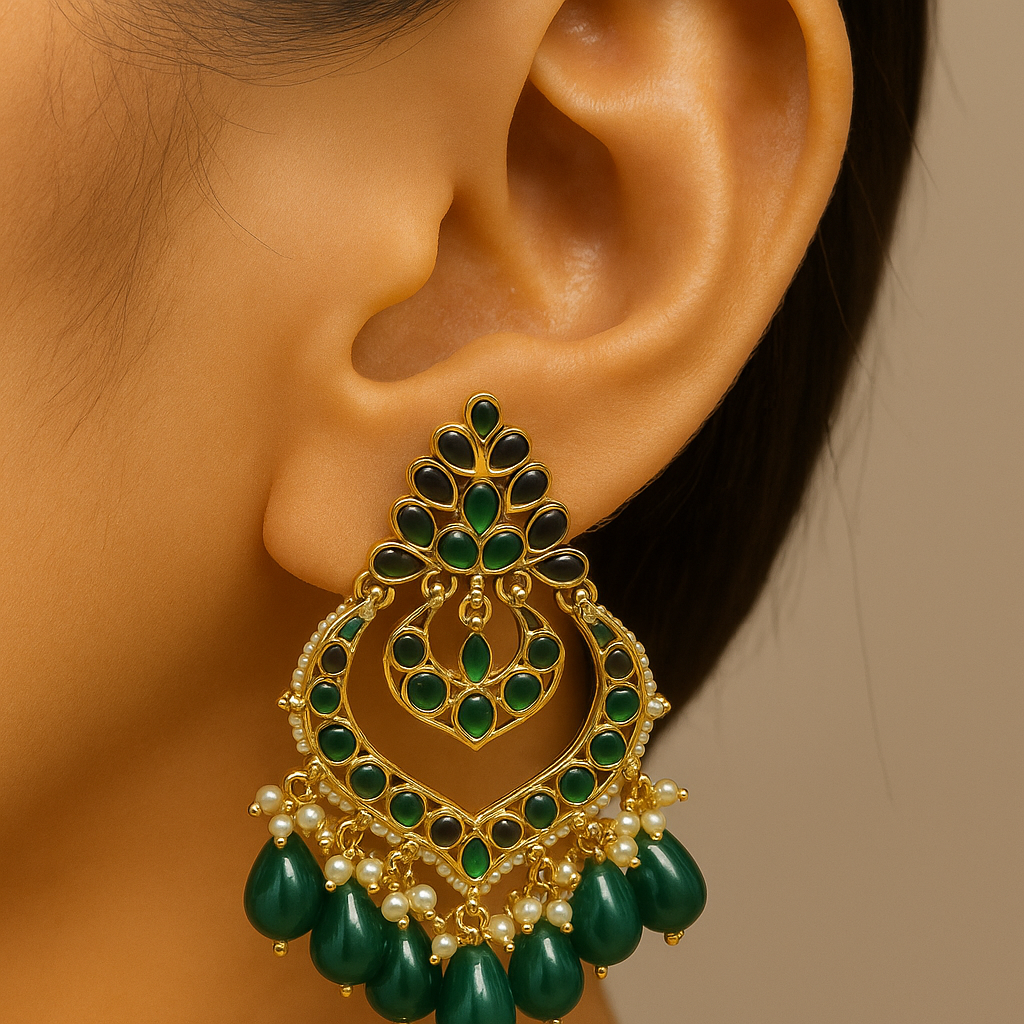 Chandbali style green traditional earring