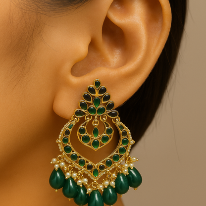 Chandbali style green traditional earring