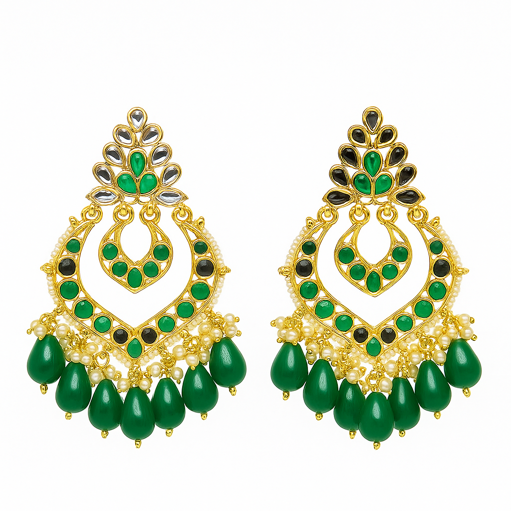 Chandbali style green traditional earring