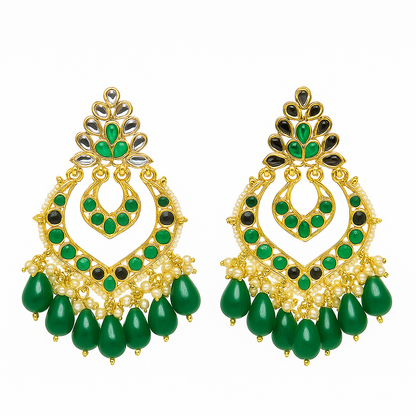 Chandbali style green traditional earring