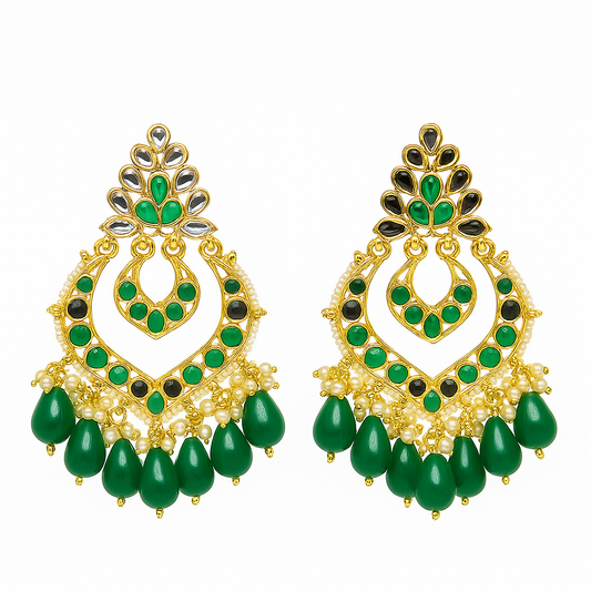Chandbali style green traditional earring