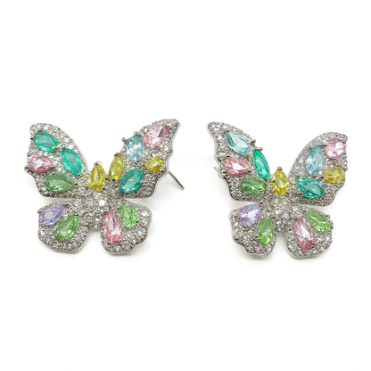 Butterfly Shape With Multi Colour Cubic Diamonds Stud Earring