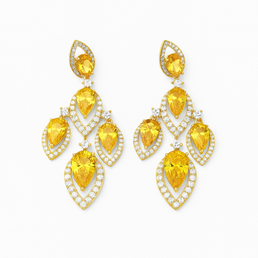 Gold Plated Crystal Zircon Hollow Drop Earrings For Women