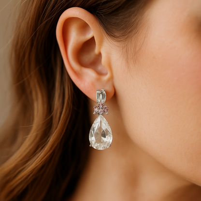 Drop Large Gemstone Plated Silver Earring  For Women