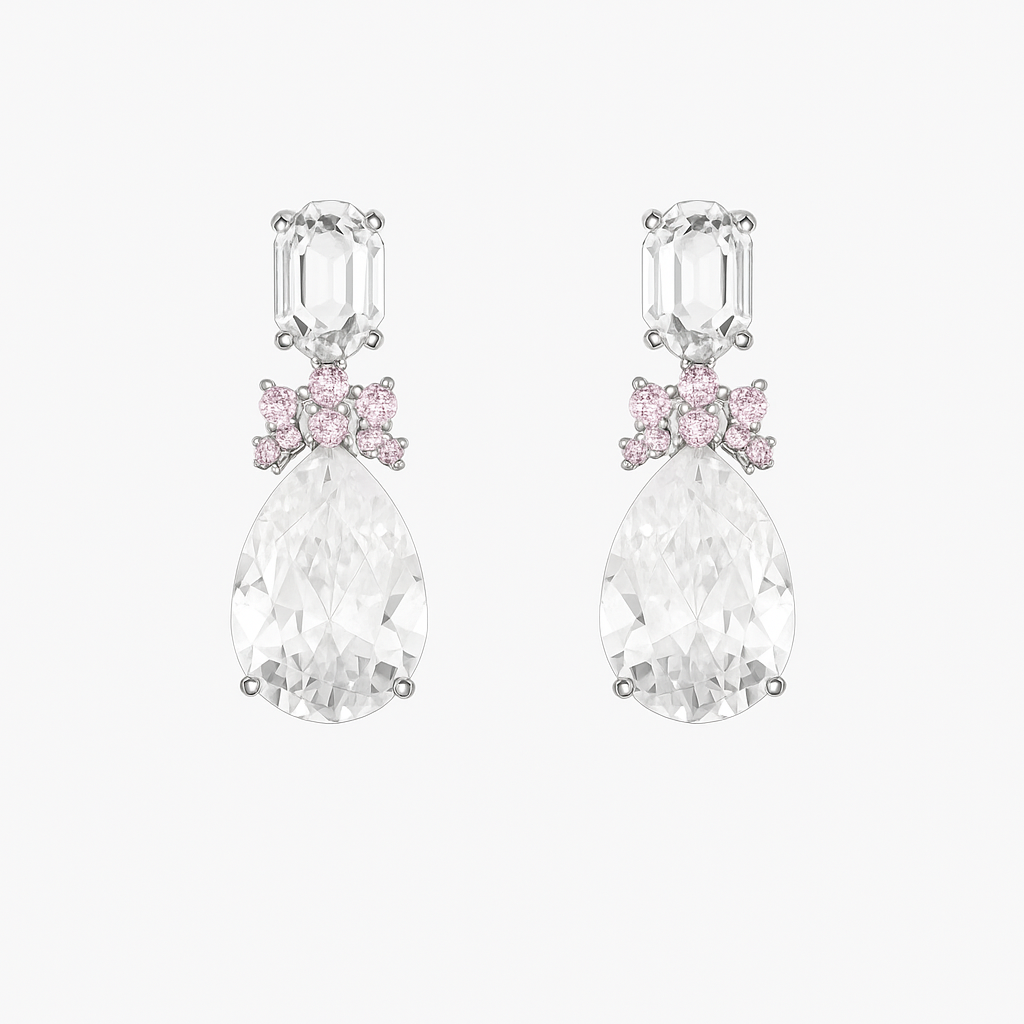 Drop Large Gemstone Plated Silver Earring  For Women