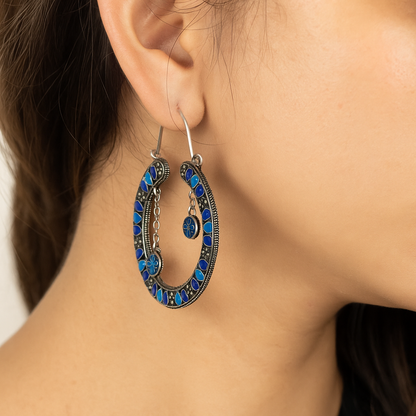 Blue oxidized hoop earring