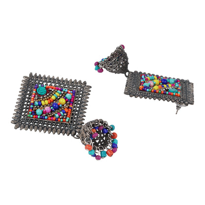 Multicolored square stud earring online