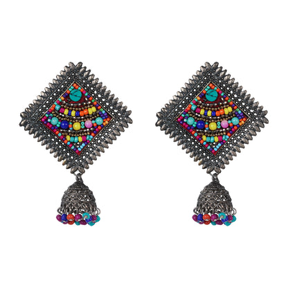 Multicolored square stud earring