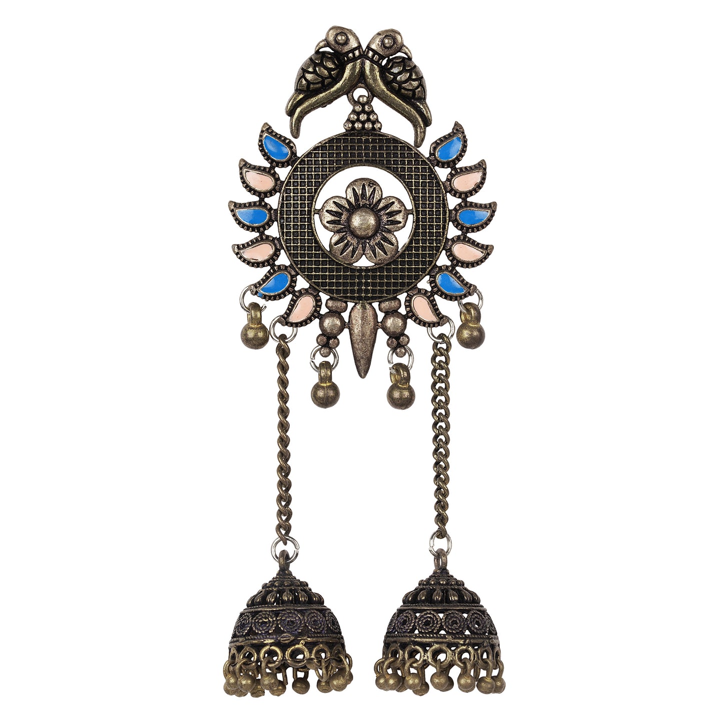 Oxidized Pink blue jhumki