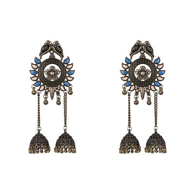 Oxidized Pink blue jhumki