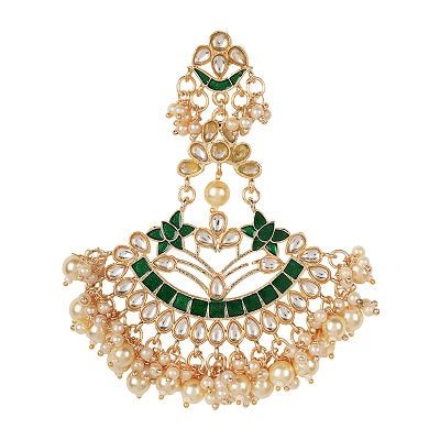 Golden green jhumki with pearls