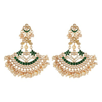 Golden green jhumki with pearls