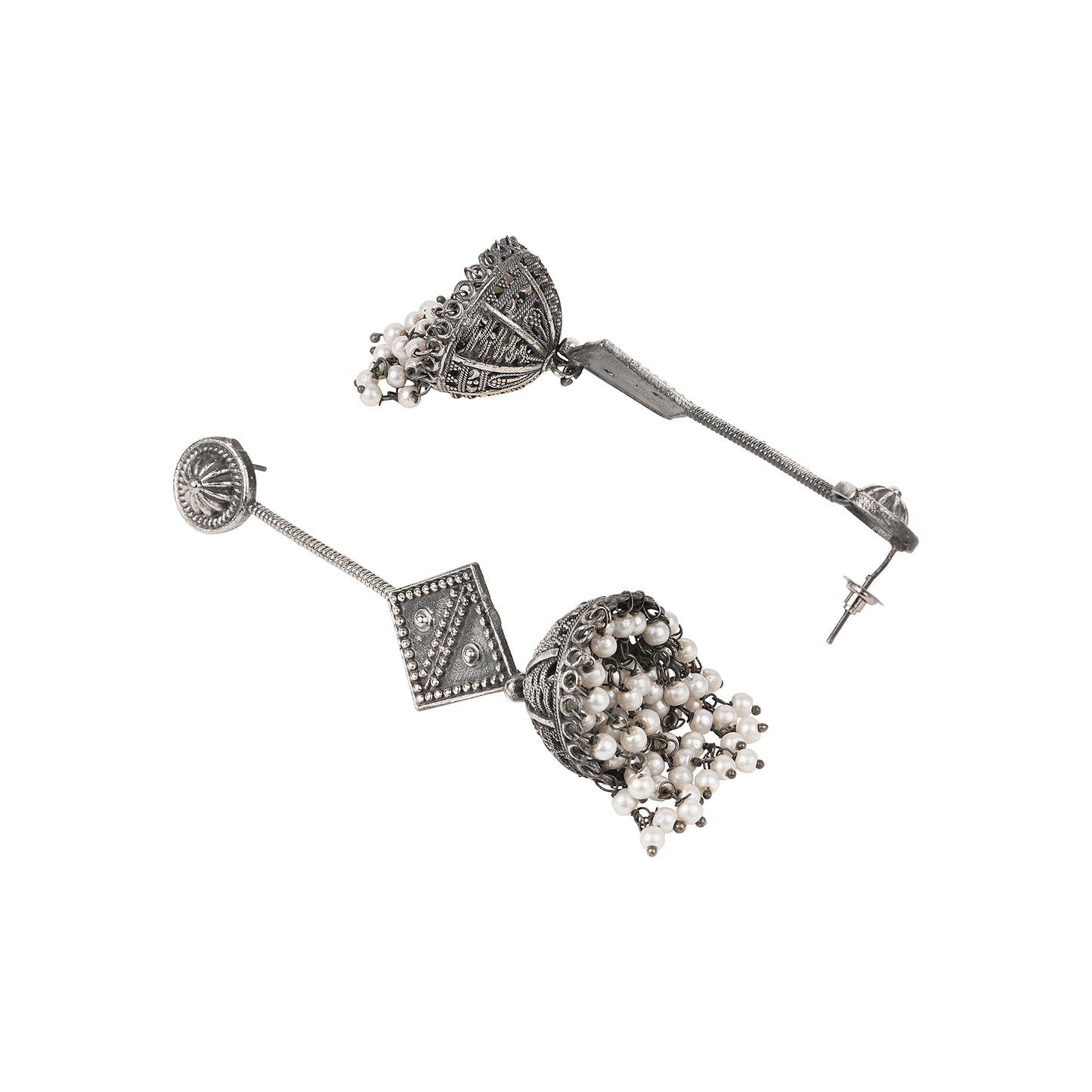 Long Oxidized earring with pearls