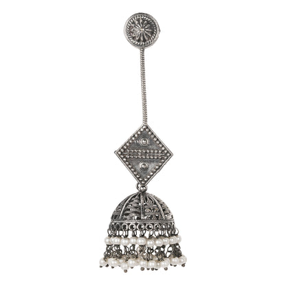 Long Oxidized earring with pearls