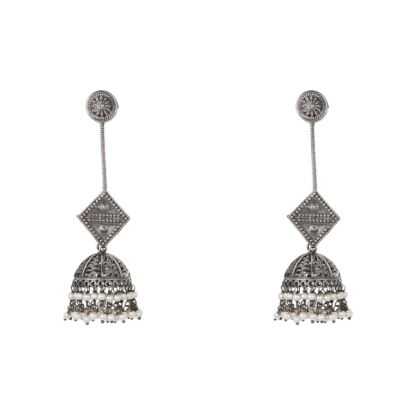 Long Oxidized earring with pearls