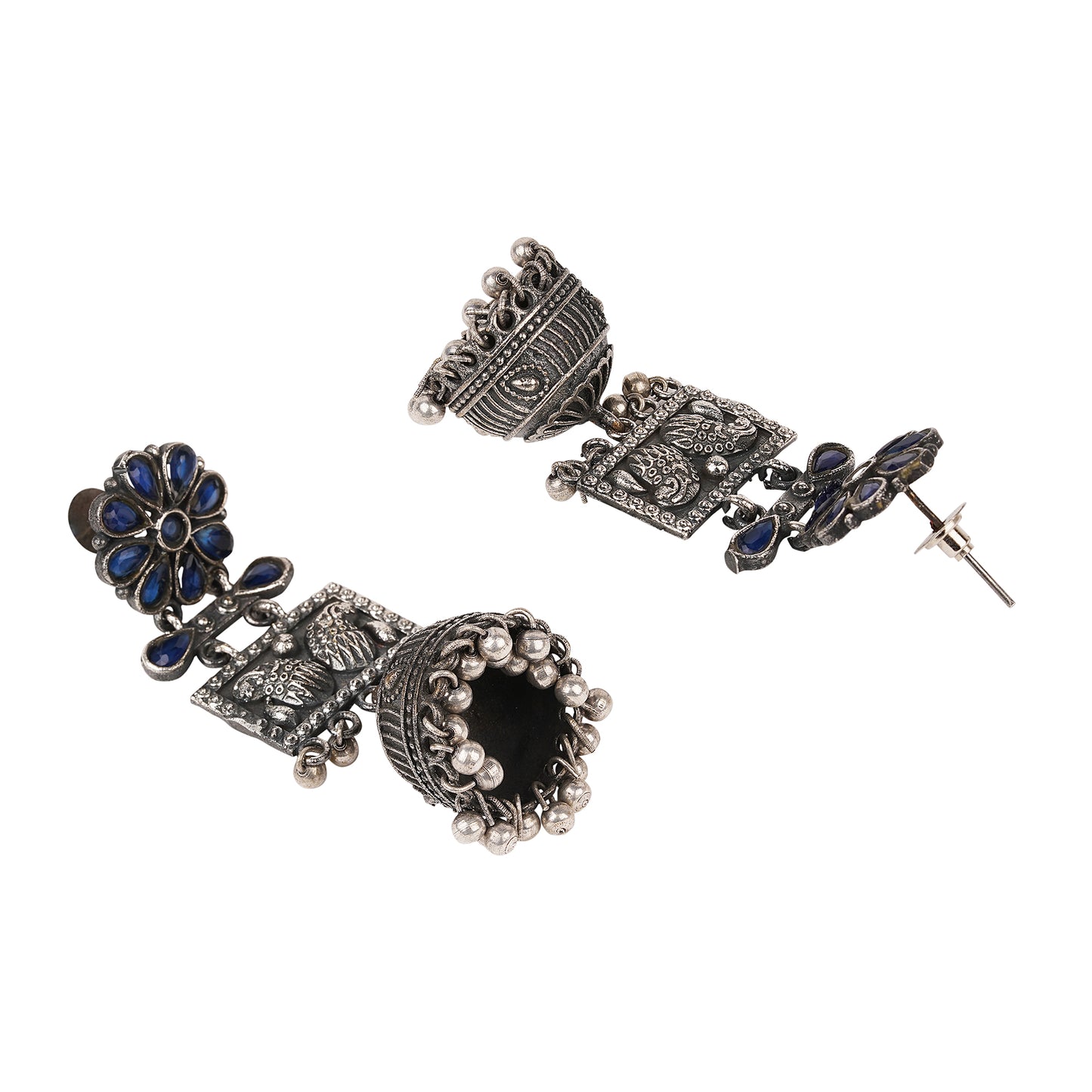 Oxidized earring with blue stone