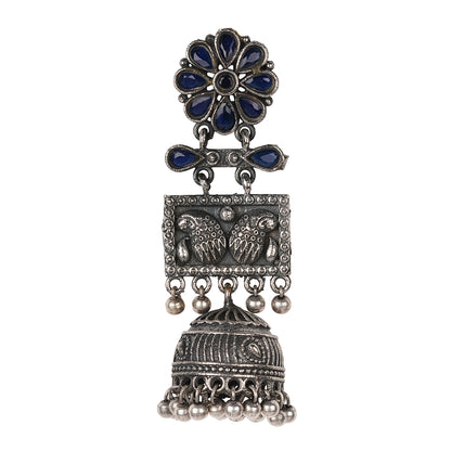 Oxidized earring with blue stone