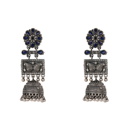 Oxidized earring with blue stone