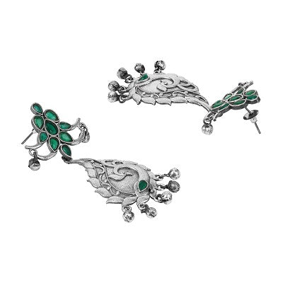 Oxidized earring with Green stones